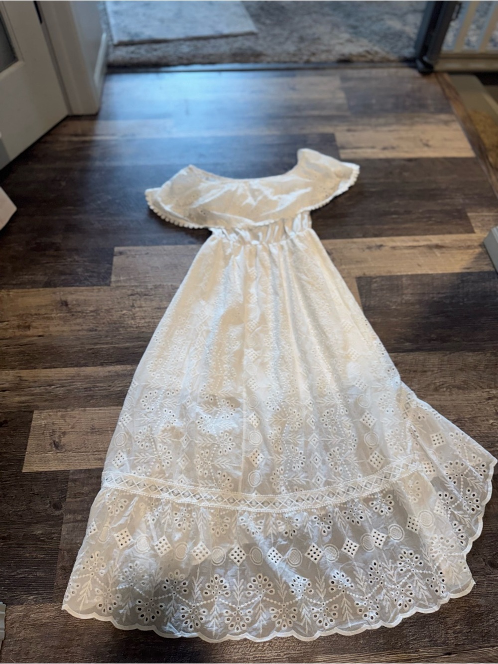 Girls White Eyelet Ruffle Maxi Dress